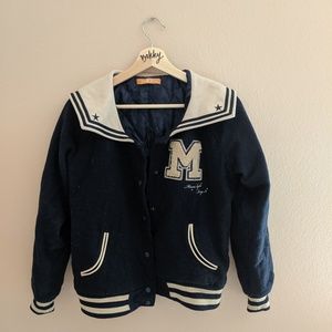 Navy sailor-collar letterman jacket